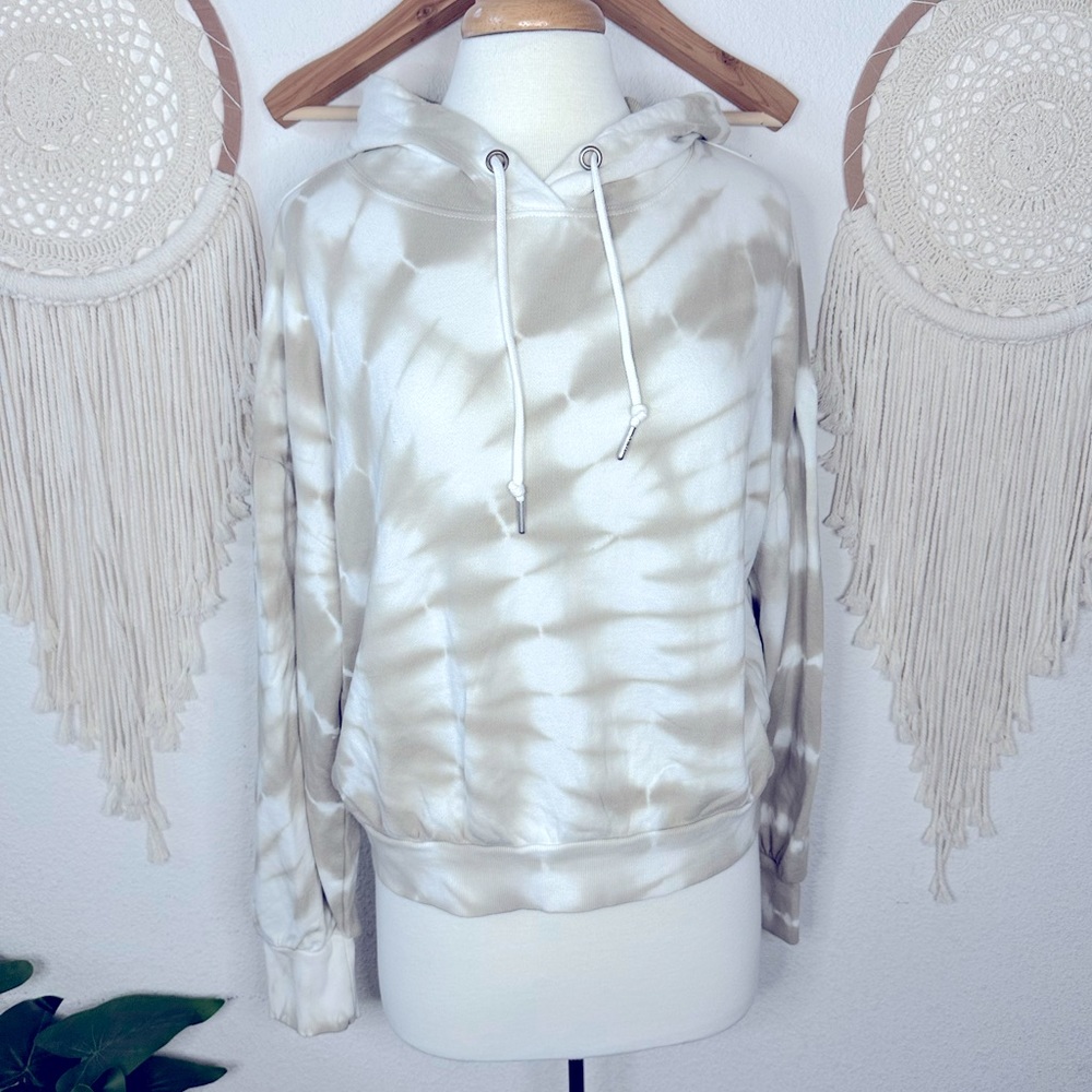 Z supply tan and white tie dye hooded sweatshirt drop shoulder large
